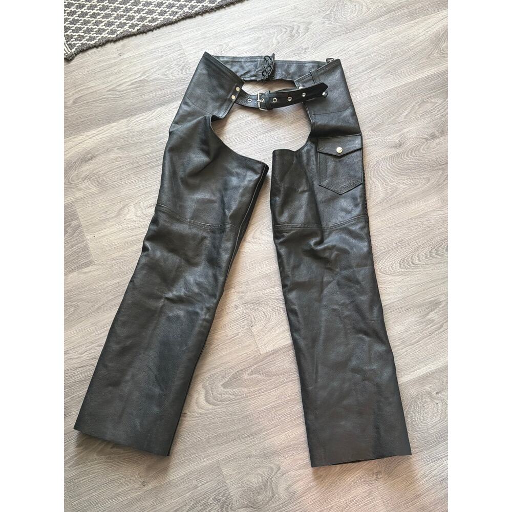 Tennessee Leather size small black leather chaps motorcycle chaps